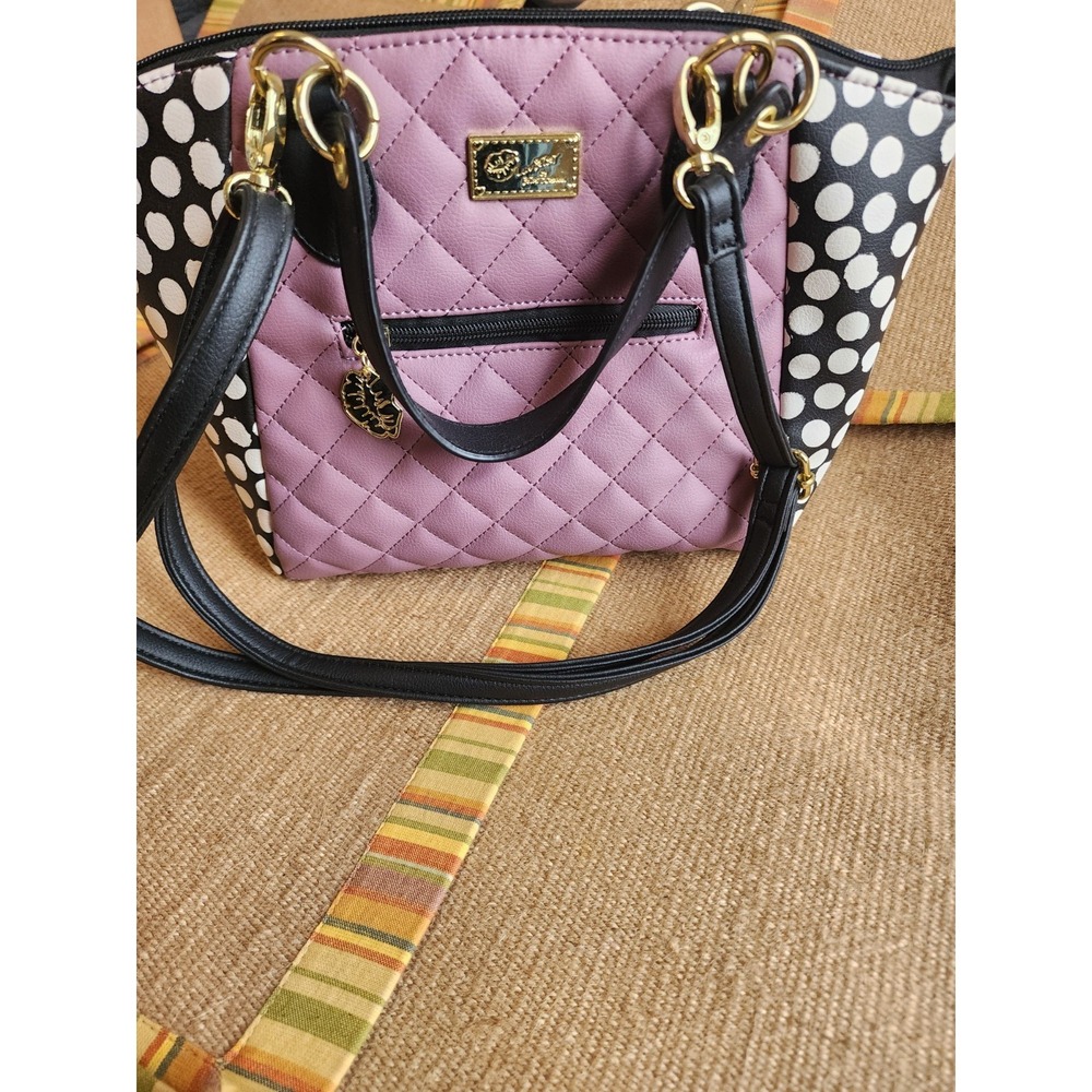 Luv Betsey Quilted Kinley Satchel Bag Mauve Polka Dots Heart Charm Crossbody